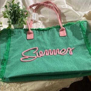 NWT Green and Pink Canvas Tote